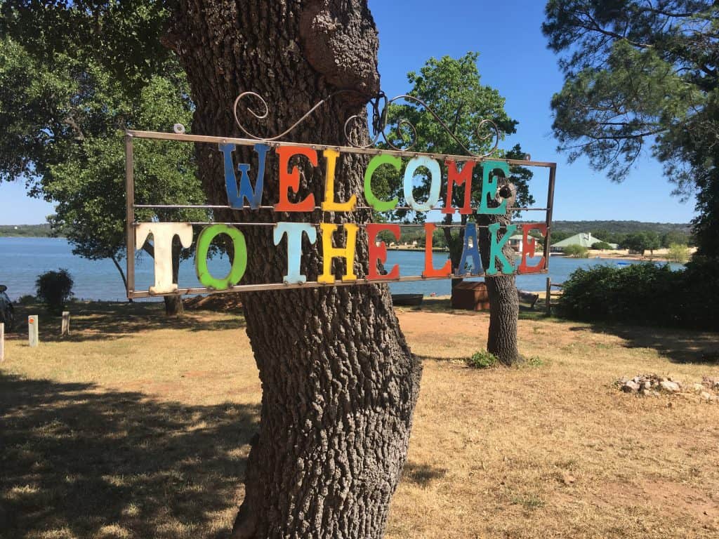 Image of our "welcome to the lake" sign