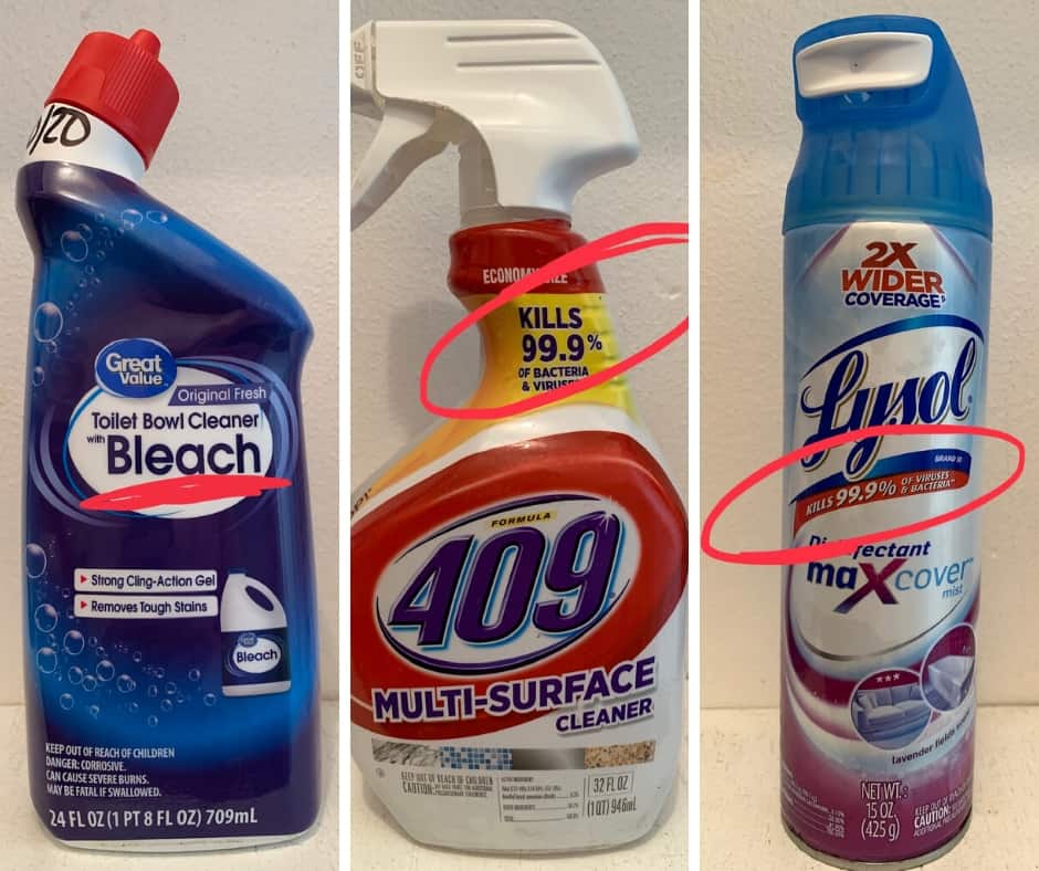 Image of the CDC recommended cleaning solutions used to disinfect our ares and surfaces at Willow Point Resort. These are safety measures we'e always taken to ensure cleanliness for our guests. 